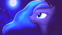 Size: 3500x1968 | Tagged: safe, artist:flare-chaser, princess luna, g4, 3d, female, moon, nebula, night, solo, source filmmaker, space