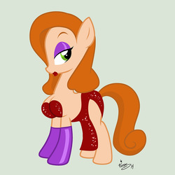 Size: 827x827 | Tagged: safe, artist:favius, pony, g4, bimbony, breasts, chestbreasts, clothes, dress, female, jessica rabbit, misplaced boobs, ponified, quadrupedal chest boobs, rule 85, simple background, solo, wat, what has science done, who framed roger rabbit