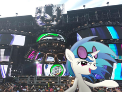 Size: 1024x768 | Tagged: safe, artist:scourge707, edit, dj pon-3, vinyl scratch, g4, concert, irl, photo, ponies in real life, solo, umf