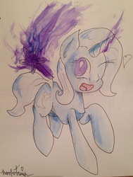 Size: 966x1280 | Tagged: safe, artist:manfartwish, trixie, pony, unicorn, g4, female, magic, mare, solo, traditional art, wand, wink