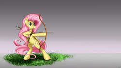 Size: 4800x2700 | Tagged: safe, artist:flamevulture17, fluttershy, g4, archery, arrow, bow (weapon), bow and arrow, female, solo