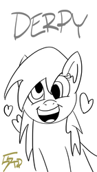 Size: 1080x1920 | Tagged: safe, artist:thunderdork, derpy hooves, pegasus, pony, g4, cute, female, heart, mare, monochrome