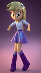 Size: 1080x1920 | Tagged: safe, artist:3d thread, artist:creatorofpony, applejack, rarity, equestria girls, g4, magical mystery cure, 3d, 3d model, angry, blender, boots, bracelet, clothes, clothes swap, equestria girls interpretation, female, freckles, hairpin, jewelry, rarity's clothes, rarity's purple boots, rarity's skirt, scene interpretation, shirt, skirt, solo, teenager, top, unhappy