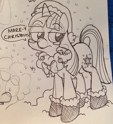 Size: 1175x1280 | Tagged: safe, artist:gopherfrog, twilight sparkle, g4, christmas, doodle, holiday, monochrome, pen, pen sketch, sketch, traditional art