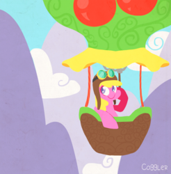 Size: 800x813 | Tagged: safe, artist:coggler, cherry berry, g4, aviator goggles, aviator hat, background pony, female, goggles, hat, hot air balloon, solo
