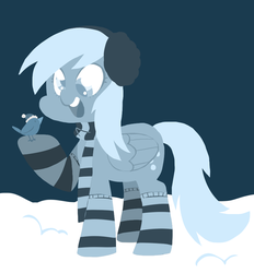 Size: 880x950 | Tagged: safe, artist:coggler, derpy hooves, bird, pegasus, pony, g4, clothes, earmuffs, female, mare, scarf, socks, striped socks, winter