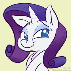 Size: 1024x1024 | Tagged: safe, artist:sketchinetch, rarity, pony, g4, bust, female, gradient background, no pupils, portrait, smiling, solo