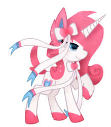 Size: 1257x1438 | Tagged: safe, artist:zmei-kira, pony, sylveon, unicorn, bowtie, crossover, pokémon, ponified, simple background, solo, transparent background