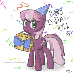 Size: 900x900 | Tagged: safe, artist:speccysy, cheerilee, g4, birthday, female, hat, party hat, present, solo