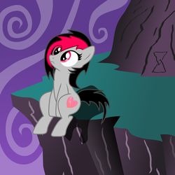 Size: 3060x3060 | Tagged: safe, artist:afterman, oc, oc only, oc:miss eri, earth pony, pony, black and red mane, emo, high res, lonely, mountain, solo, two toned mane