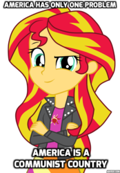 Size: 533x768 | Tagged: safe, sunset shimmer, equestria girls, g4, blatant lies, female, humanized, image macro, meme, mouthpiece, neoreactionary sunset shimmer, solo