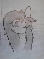 Size: 1200x1600 | Tagged: safe, artist:nillinx, oc, oc only, oc:pepper, pony, female, lined paper, mare, monochrome, smiling, solo, traditional art