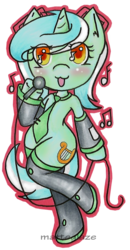Size: 501x966 | Tagged: safe, artist:matteglaze, lyra heartstrings, unicorn, semi-anthro, g4, bipedal, clothes, cosplay, hatsune miku, simple background, socks, thigh highs, traditional art, transparent background, vocaloid, wingding eyes