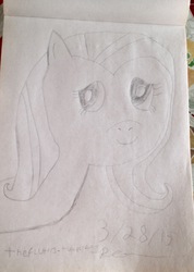 Size: 1616x2276 | Tagged: safe, artist:thefluttrs, fluttershy, g4, female, monochrome, sketch, solo, traditional art