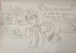 Size: 2182x1534 | Tagged: safe, opalescence, rarity, g4, hat, magic, monochrome, picture, this will end in tears, traditional art, window