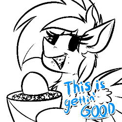 Size: 500x500 | Tagged: safe, artist:ralek, oc, oc only, oc:sapphire sights, fallout equestria, animated, gif, popcorn, reaction image