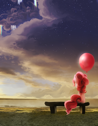 Size: 600x769 | Tagged: safe, artist:s08080, pinkie pie, g4, balloon, cloudsdale, female, solo