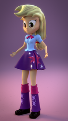 Size: 1080x1920 | Tagged: safe, artist:creatorofpony, applejack, twilight sparkle, equestria girls, g4, 3d, 3d model, blender, boots, clothes, clothes swap, female, freckles, puffy sleeves, shirt, shoes, skirt, solo, teenager, twilight sparkle's shirt, twilight sparkle's skirt, worried