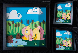 Size: 2120x1429 | Tagged: safe, artist:pheiplushies, fluttershy, otter, g4, animal, cutout, open mouth, papercraft, shadowbox, smiling
