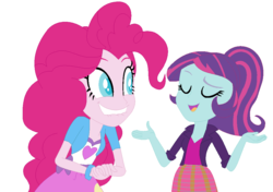 Size: 999x705 | Tagged: safe, artist:berrypunchrules, pinkie pie, sunny flare, equestria girls, g4, my little pony equestria girls: friendship games, simple background, white background