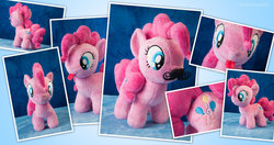 Size: 1231x648 | Tagged: safe, artist:pheiplushies, pinkie pie, g4, filly, filly pinkie pie, irl, moustache, photo, plushie, tongue out