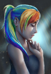 Size: 1922x2814 | Tagged: dead source, safe, artist:my-magic-dream, rainbow dash, human, g4, female, high ponytail, humanized, ponytail, solo