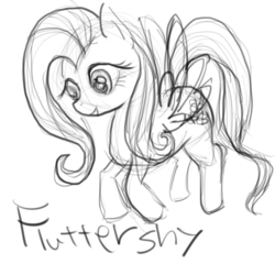 Size: 512x512 | Tagged: safe, fluttershy, g4, female, monochrome, sketch, solo