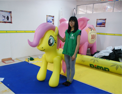 Size: 1083x837 | Tagged: safe, fluttershy, human, inflatable pony, g4, bootleg, hongyi, inflatable, inflatable elephant, inflatable pegasus, irl, irl human, photo, solo
