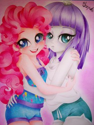 Size: 2736x3648 | Tagged: safe, artist:eljoeydesigns, maud pie, pinkie pie, equestria girls, g4, my little pony equestria girls: rainbow rocks, blushing, high res, hug, nail polish