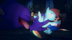 Size: 1280x720 | Tagged: safe, artist:icepony64, rainbow dash, haunter, g4, 3d, crossover, crossover shipping, female, kissing, male, maridash, mario, pokémon, shipper on deck, shipping, source filmmaker, straight, super mario bros.