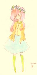 Size: 2799x5563 | Tagged: safe, artist:winterontherooftop, fluttershy, human, g4, clothes, female, floral head wreath, humanized, solo, sweater, sweatershy