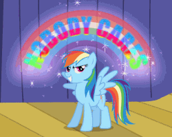Size: 700x556 | Tagged: safe, artist:dtkraus, edit, edited screencap, screencap, rainbow dash, boast busters, g4, animated, cropped, female, looking at you, nobody cares, rainbow, reaction image, smirk, solo, sparkling