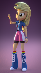 Size: 1080x1920 | Tagged: safe, artist:3d thread, artist:creatorofpony, applejack, rainbow dash, series:humane six in rainbow dash's clothes, equestria girls, g4, 3d, 3d model, blender, boots, clothes, clothes swap, collar, compression shorts, female, looking at self, rainbow dash's boots, rainbow dash's clothes, rainbow dash's jacket, rainbow dash's shirt, rainbow dash's shirt with a collar, rainbow dash's skirt, rainbow dash's socks, rainbow dash's wristband, rainbow socks, shirt, shorts, skirt, socks, solo, striped socks, t-shirt, teenager, voice actor joke, wristband