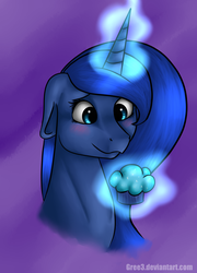 Size: 3767x5242 | Tagged: safe, artist:gree3, princess luna, g4, absurd resolution, blushing, female, floppy ears, magic, muffin, solo, telekinesis