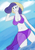 Size: 708x1003 | Tagged: safe, artist:symplefable, rarity, anthro, g4, 30 minute art challenge, belly button, bikini, cleavage, clothes, female, hat, legs in the water, ocean, sarong, solo, swimsuit