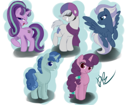 Size: 4711x3914 | Tagged: safe, artist:dari-draws, double diamond, night glider, party favor, starlight glimmer, sugar belle, earth pony, pegasus, pony, unicorn, g4, season 5, the cutie map, clothes, equal four, female, helmet, male, mare, scarf, simple background, stallion, transparent background