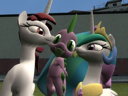 Size: 1024x768 | Tagged: safe, princess celestia, spike, oc, oc:fausticorn, g4, 3d, faustispike, female, gmod, male, ship:spikelestia, shipping, spike gets all the mares, straight