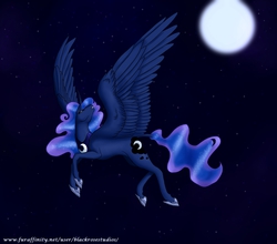 Size: 1280x1125 | Tagged: safe, artist:black-rose-studios, princess luna, g4, female, flying, moon, night, solo, stars