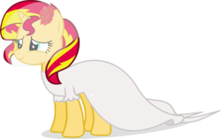 Size: 3561x2234 | Tagged: safe, artist:shutterflyeqd, sunset shimmer, pony, unicorn, g4, clothes, dress, female, high res, simple background, solo, transparent background, vector, veil, wedding dress, wedding veil