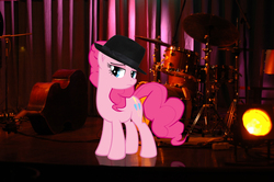 Size: 3008x2000 | Tagged: safe, artist:szinthom, pinkie pie, g4, bedroom eyes, female, hat, high res, jazz, m'lady, music, solo, stage, thumbnail, trilby, youtube