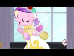 Size: 1024x768 | Tagged: safe, screencap, princess cadance, queen chrysalis, a canterlot wedding, g4, season 2, fake cadance, great moments in animation, hub logo, letterboxing