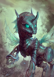 Size: 850x1200 | Tagged: safe, artist:assasinmonkey, changeling, first contact war, alternate design, detailed, realistic, solo