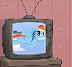 Size: 566x528 | Tagged: safe, rainbow dash, g4, flying, television