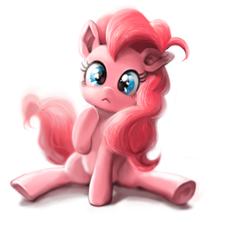 Size: 1100x1100 | Tagged: safe, artist:quizia, pinkie pie, earth pony, pony, g4, :<, cute, diapinkes, female, hnnng, looking at you, simple background, solo, underhoof, weapons-grade cute, white background