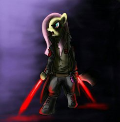 Size: 1024x1042 | Tagged: safe, artist:red, fluttershy, semi-anthro, g4, crossover, female, fluttersith, lightsaber, solo, star wars