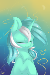 Size: 1144x1688 | Tagged: safe, artist:snowsky-s, lyra heartstrings, pony, unicorn, g4, blushing, eyes closed, female, smiling, solo