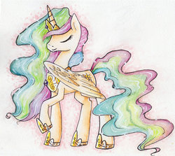 Size: 1024x915 | Tagged: safe, artist:mapony240, princess celestia, g4, eyes closed, female, solo, traditional art