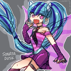 Size: 512x512 | Tagged: safe, artist:c-minded, sonata dusk, human, equestria girls, g4, my little pony equestria girls: rainbow rocks, clothes, eared humanization, female, fin wings, fingerless elbow gloves, human coloration, humanized, long hair, looking at you, open mouth, ponied up, solo