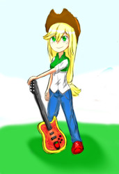 Size: 1000x1465 | Tagged: safe, artist:jumboz95, applejack, equestria girls, g4, guitar