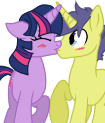 Size: 1224x1436 | Tagged: safe, artist:ellycooarts, comet tail, twilight sparkle, pegasus, pony, unicorn, g4, blushing, duo, female, floppy ears, kiss on the lips, kissing, male, mare, ship:cometlight, shipping, simple background, stallion, straight, transparent background, unicorn twilight